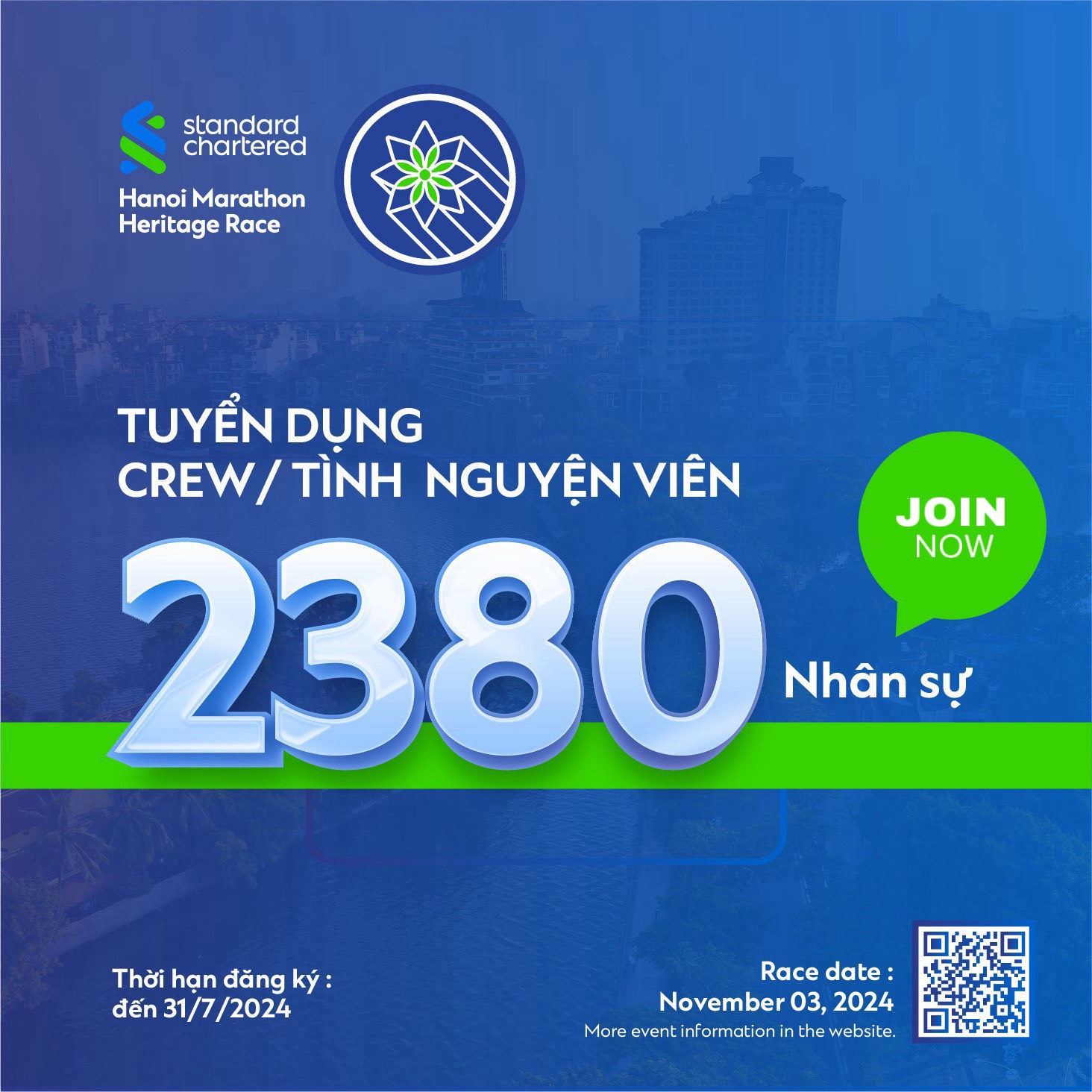 Tuyển dụng Crew/ Tình nguyện viên - Giải chạy Standard Chartered Marathon Di sản Hà Nội