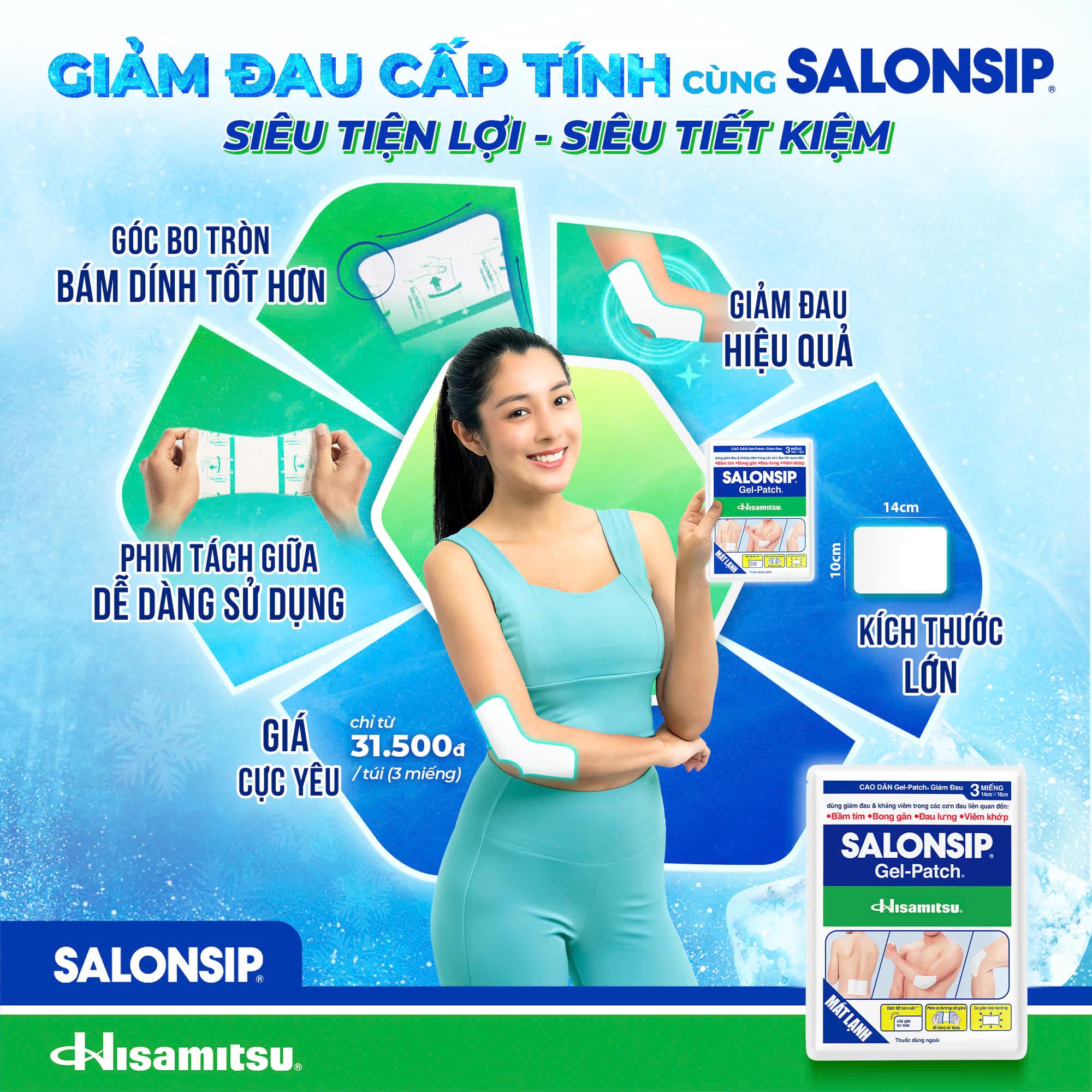 Cao dán lạnh Salonsip: Làm lạnh giảm đau cấp tính khi vận động